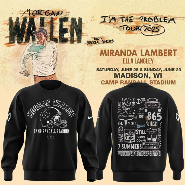 Wisconsin Badgers x Morgan Wallen "I'm the Problem Tour 2025" Special Black Sweatshirt