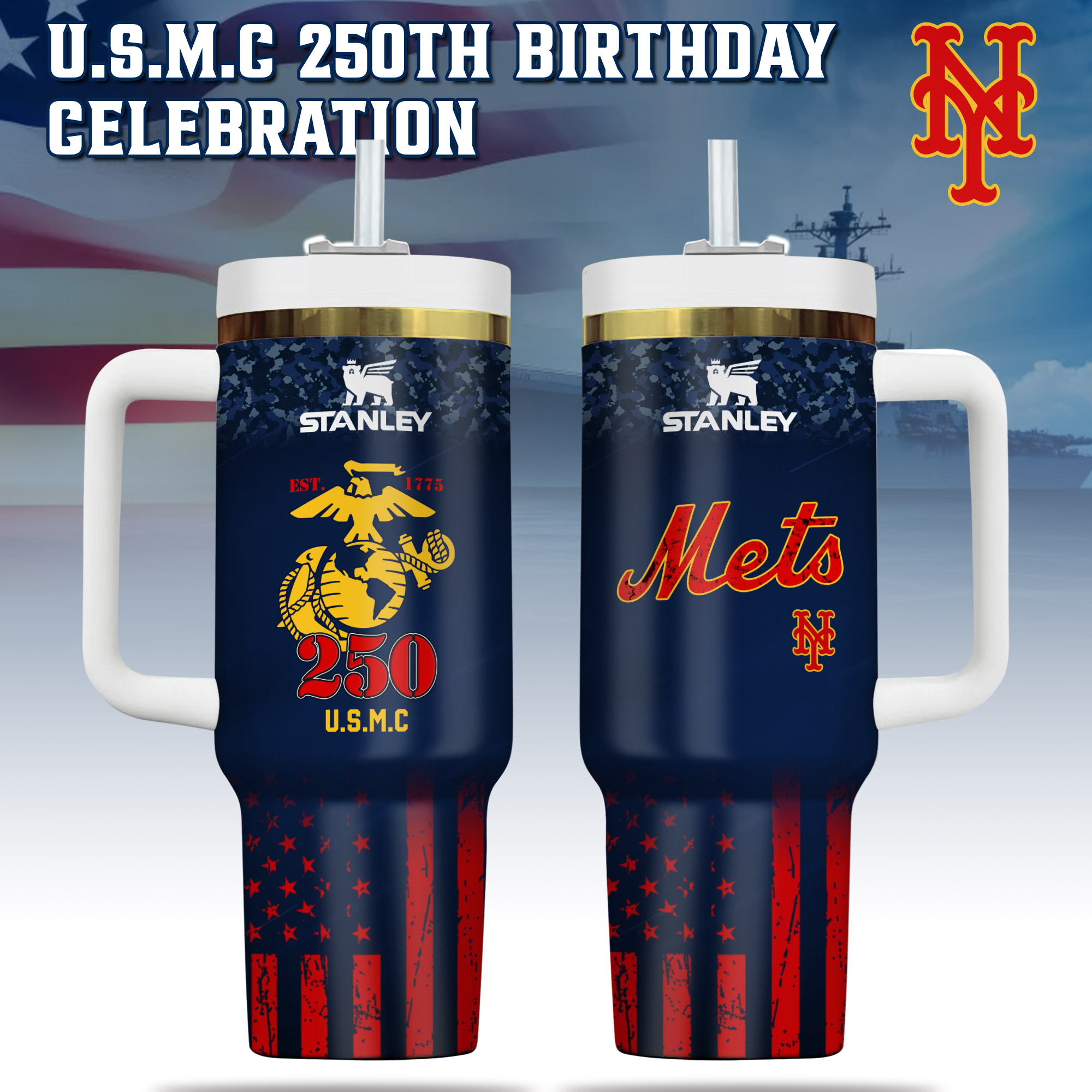 MLB All Teams x US USMC 250th Birthday Limited Edition Tumbler 40oz with Handle MLB All Teams x US USMC 250th Birthday Limited Edition Tumbler 40oz with Handle