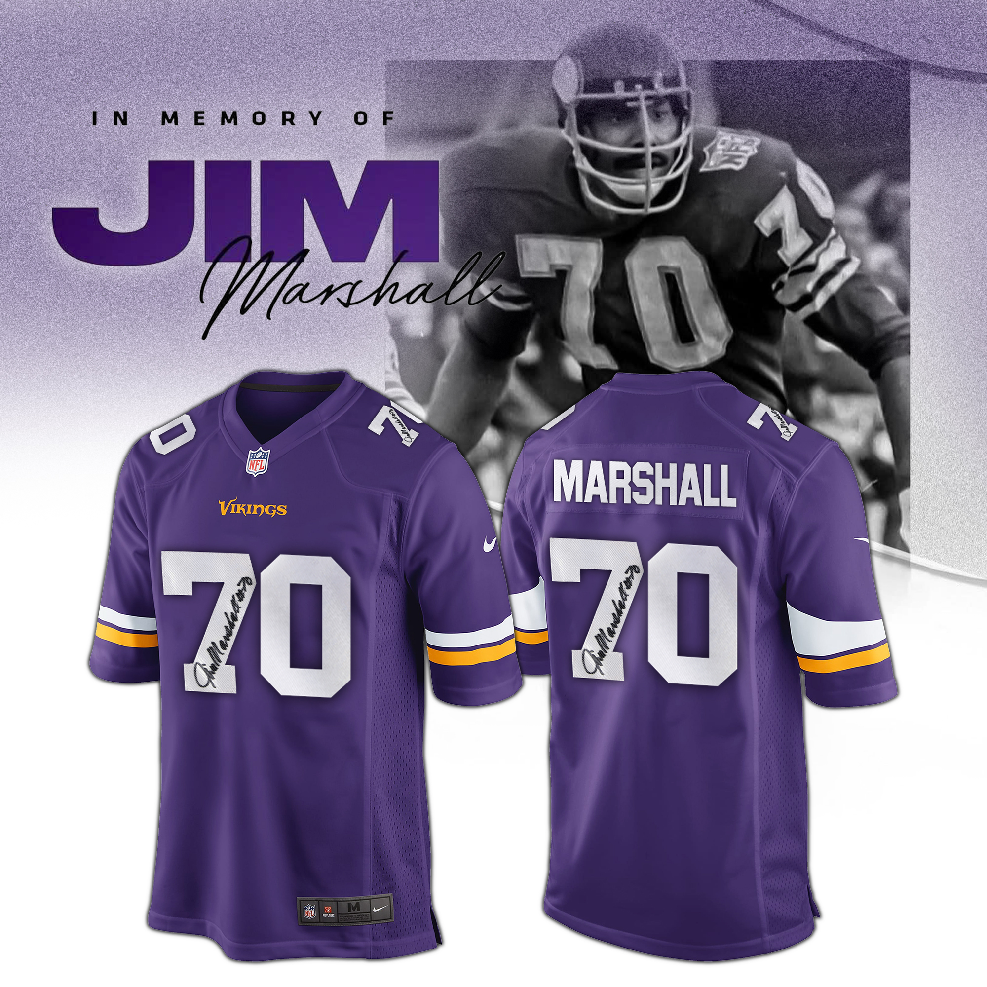 Jim Marshall Minnesota Vikings For Memories 1937-2025 Football Jersey Jim Marshall Minnesota Vikings For Memories 1937-2025 Football Jersey