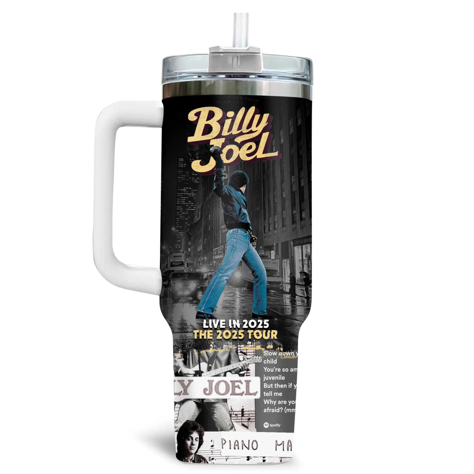 Billy Joel 2025 Tour Tumbler 40oz with Handle Billy Joel 2025 Tour Tumbler 40oz with Handle