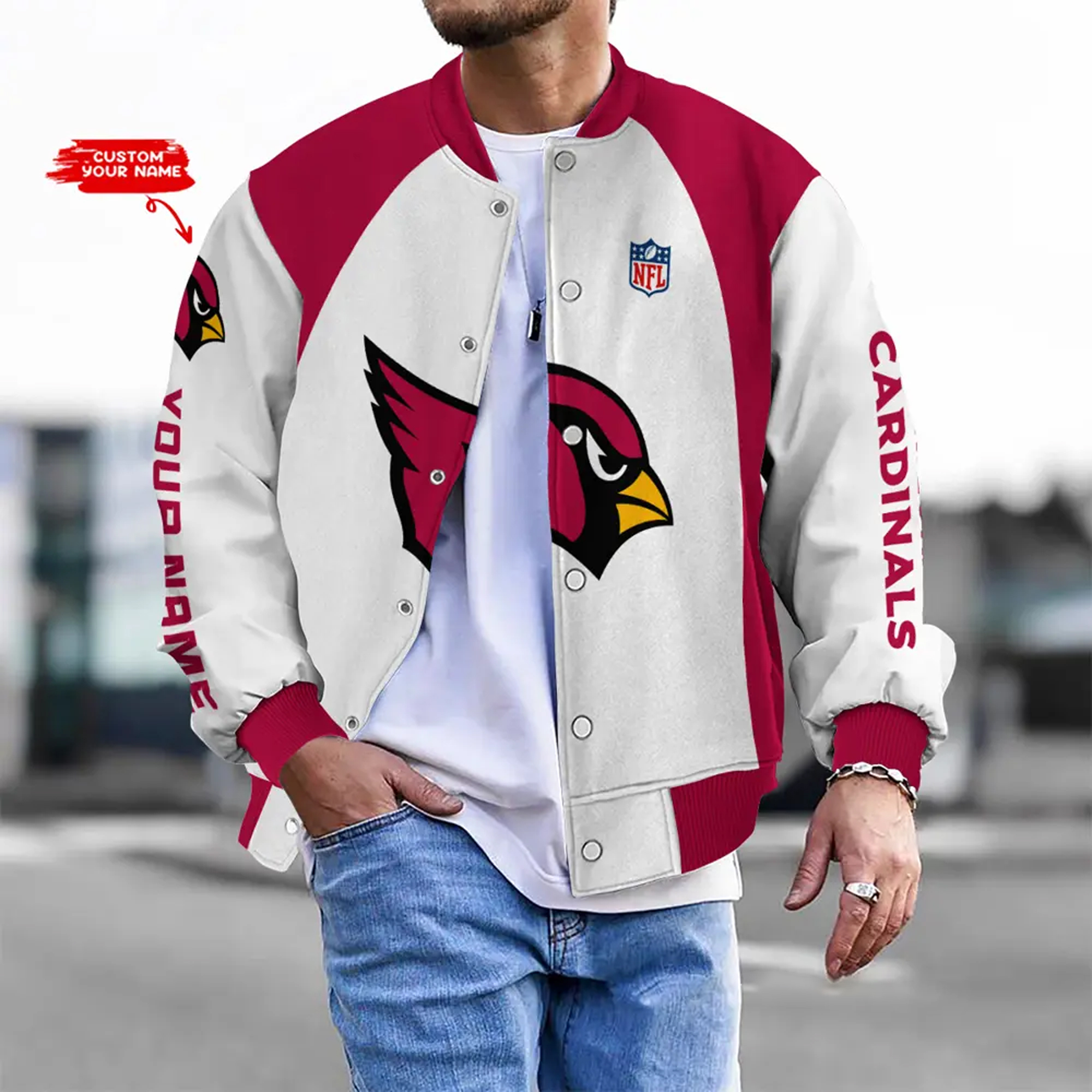 Nfl Arizona Cardinals Bomber Jacket Button Down Baseball Varsity Nfl Arizona Cardinals Bomber Jacket Button Down Baseball Varsity