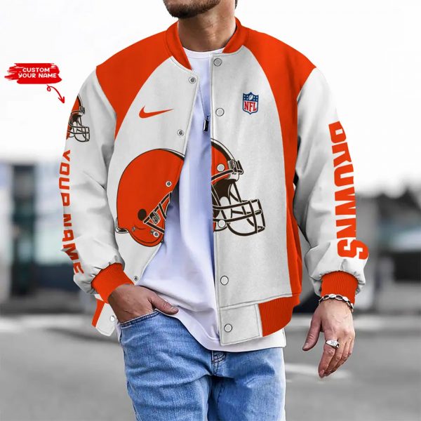 Nfl Cleveland Browns Bomber Jacket Button Down Baseball Varsity