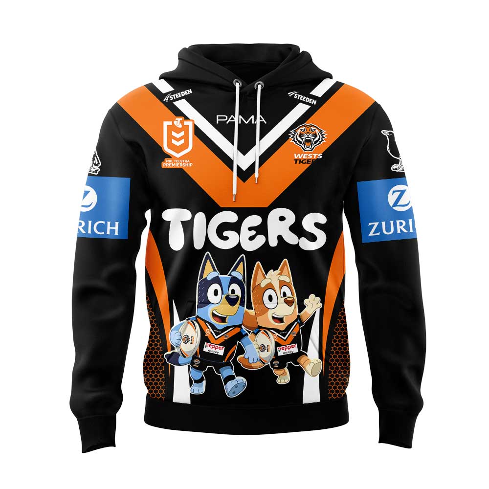 Wests Tigers NRL x Bluey and Bingo 2025 Hoodie Set Wests Tigers NRL x Bluey and Bingo 2025 Hoodie Set