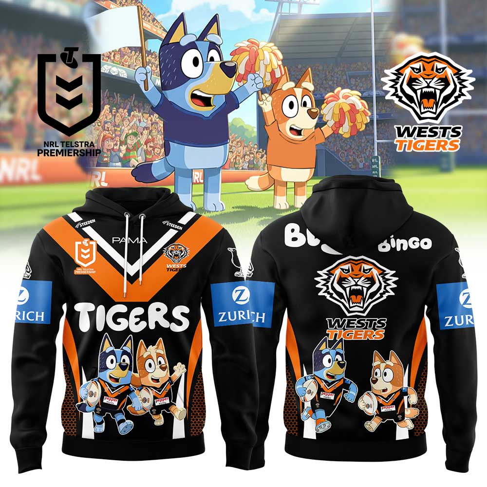 Wests Tigers NRL x Bluey and Bingo 2025 Hoodie Set Wests Tigers NRL x Bluey and Bingo 2025 Hoodie Set