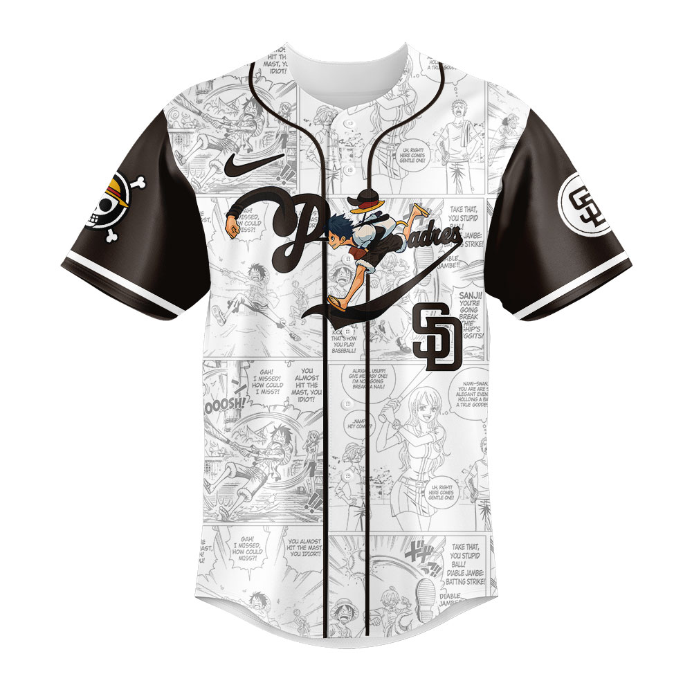 San Diego Padres x One Piece Straw Hat Luffy Special Baseball Jersey San Diego Padres x One Piece Straw Hat Luffy Special Baseball Jersey