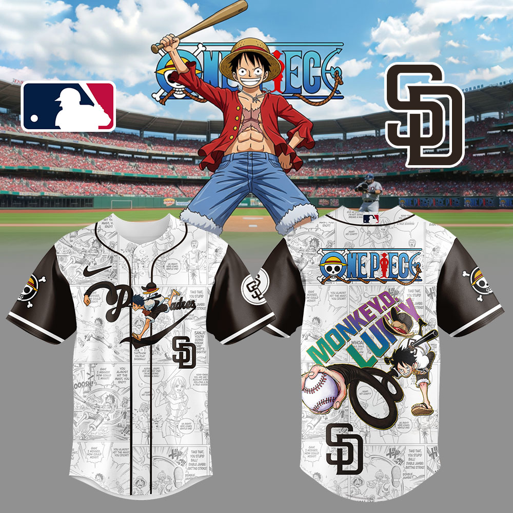 San Diego Padres x One Piece Straw Hat Luffy Special Baseball Jersey San Diego Padres x One Piece Straw Hat Luffy Special Baseball Jersey