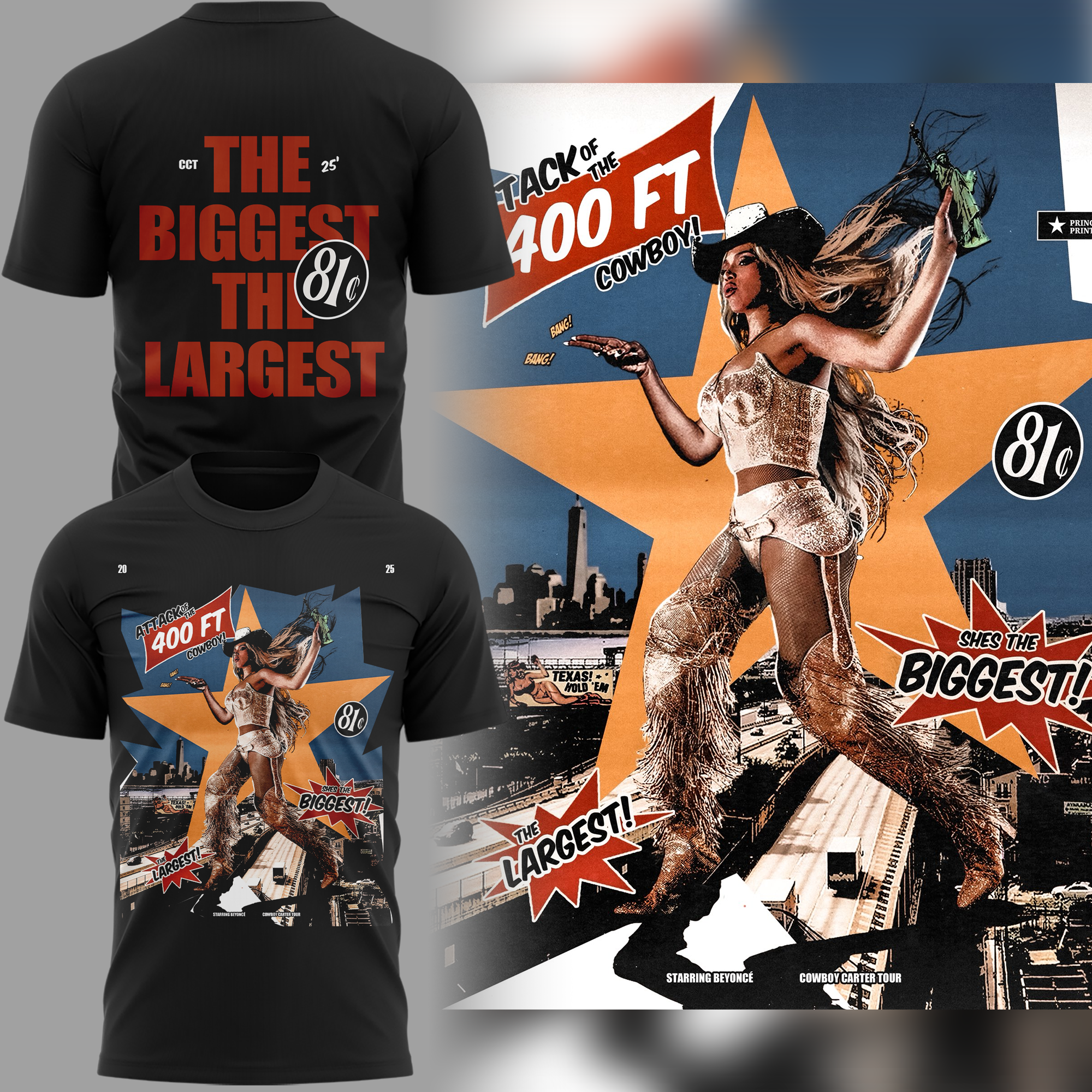 Starring Beyonce ATTACK OF THE 400FT COWBOY! Special Tee Starring Beyonce ATTACK OF THE 400FT COWBOY! Special Tee