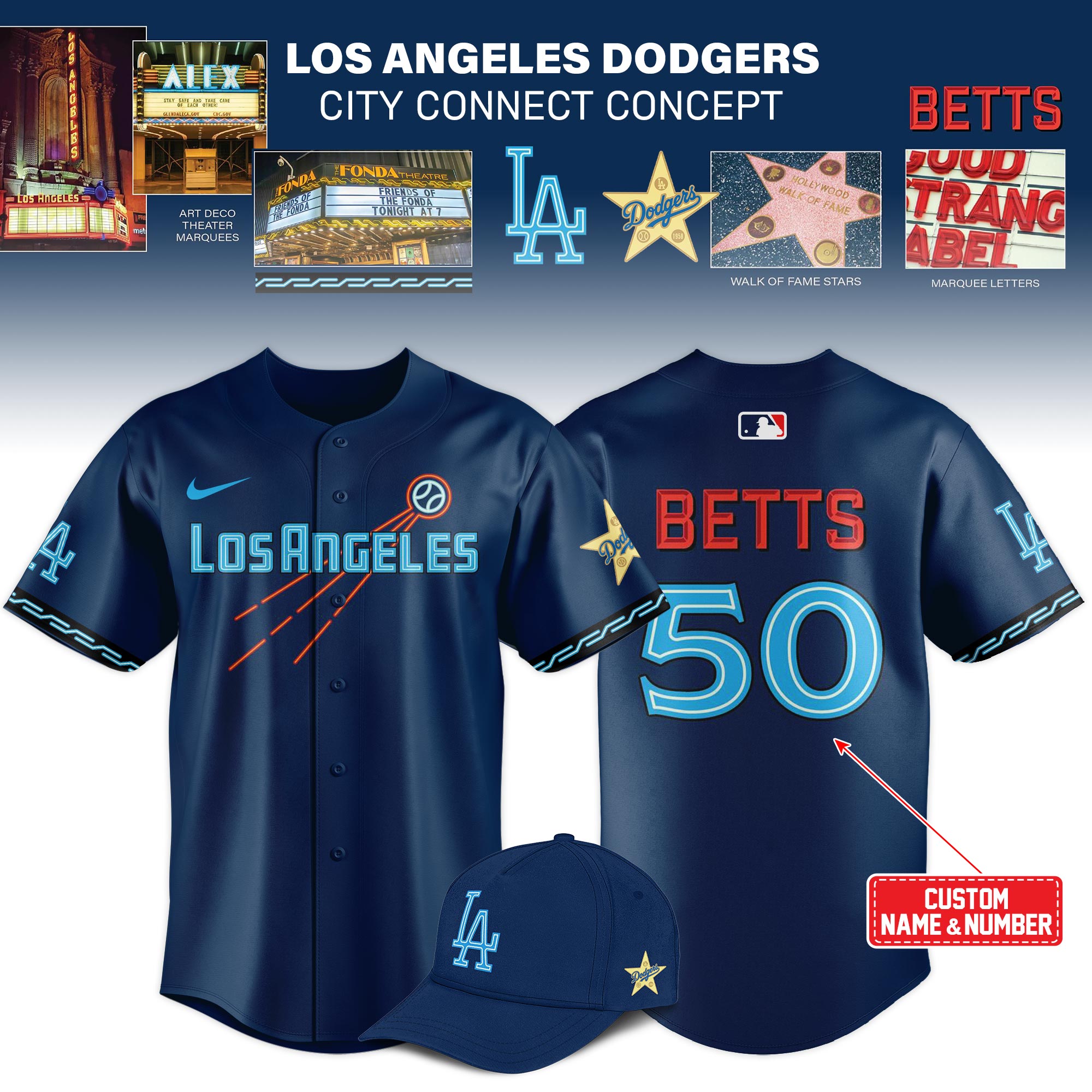 Los Angeles Dodgers "Hollywood City Connect" Concept Jersey & Hat Set Los Angeles Dodgers "Hollywood City Connect" Concept Jersey & Hat Set