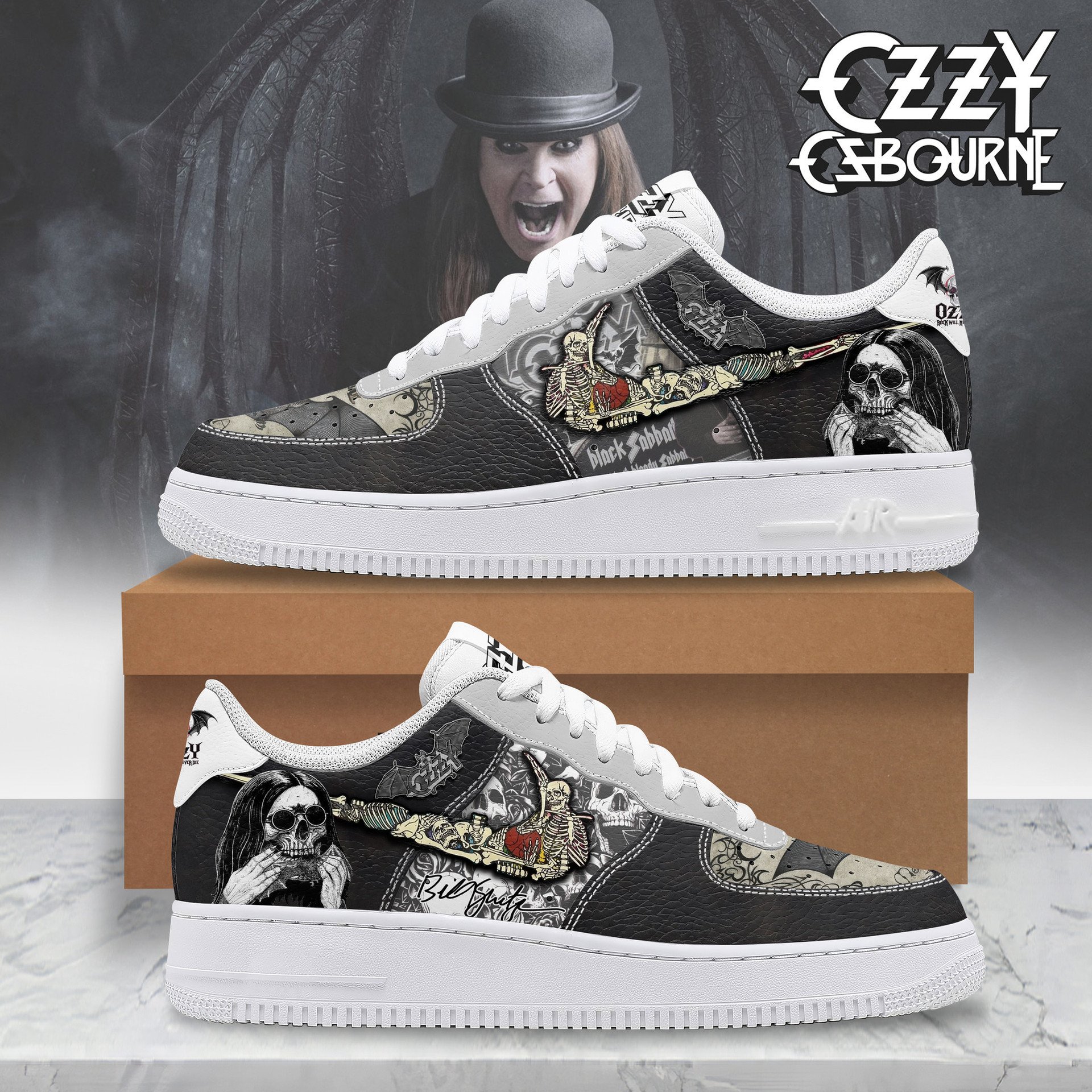 Ozzy Osbourne "Bill Ward" Special Black Air Force 1 Sneakers Ozzy Osbourne "Bill Ward" Special Black Air Force 1 Sneakers