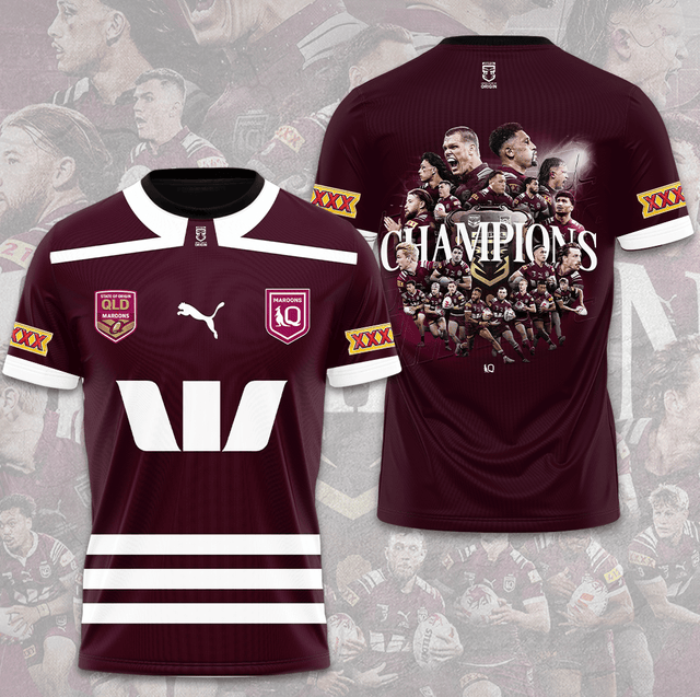 Queensland Maroons – Champions State Of Origin 2025 3D Tshirt Queensland Maroons – Champions State Of Origin 2025 3D Tshirt