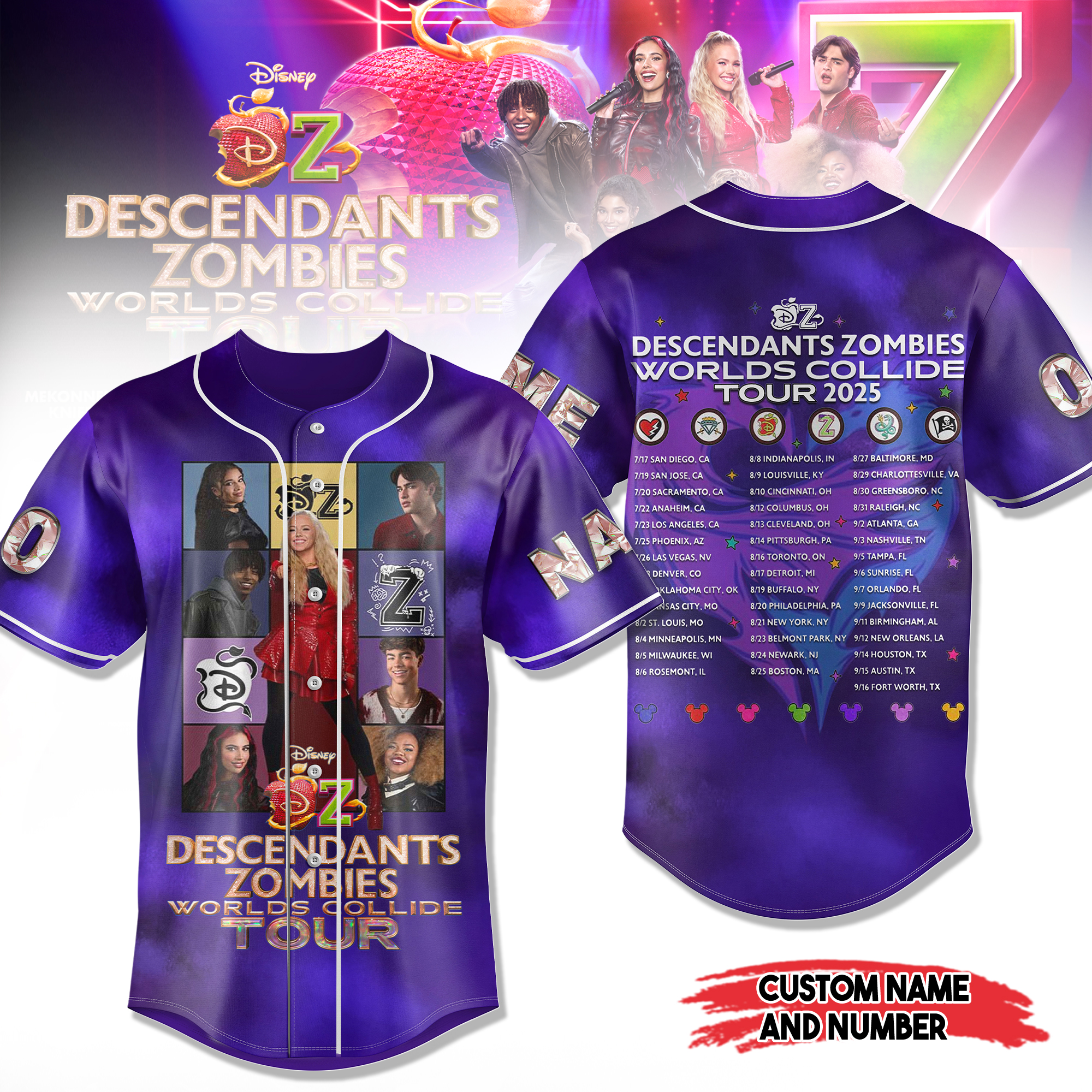 Descendants Zombies World Collide Tour 2025 Custom Baseball Jersey Descendants Zombies World Collide Tour 2025 Custom Baseball Jersey