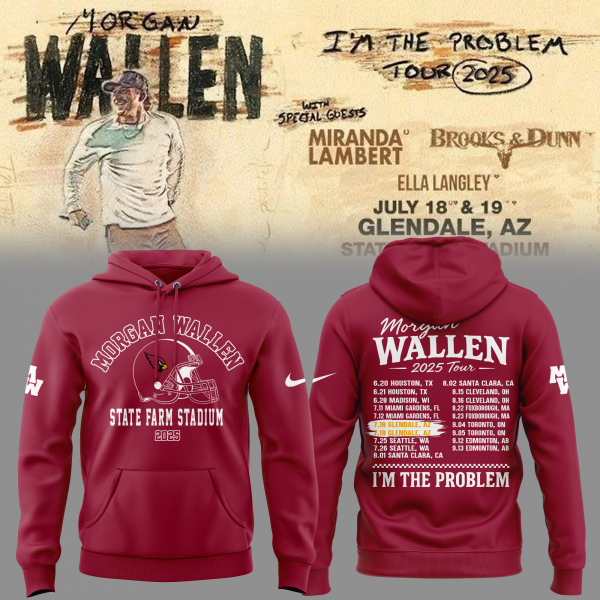 Morgan Wallen x Arizona Cardinals 2025 Tour State Farm Stadium Hoodie