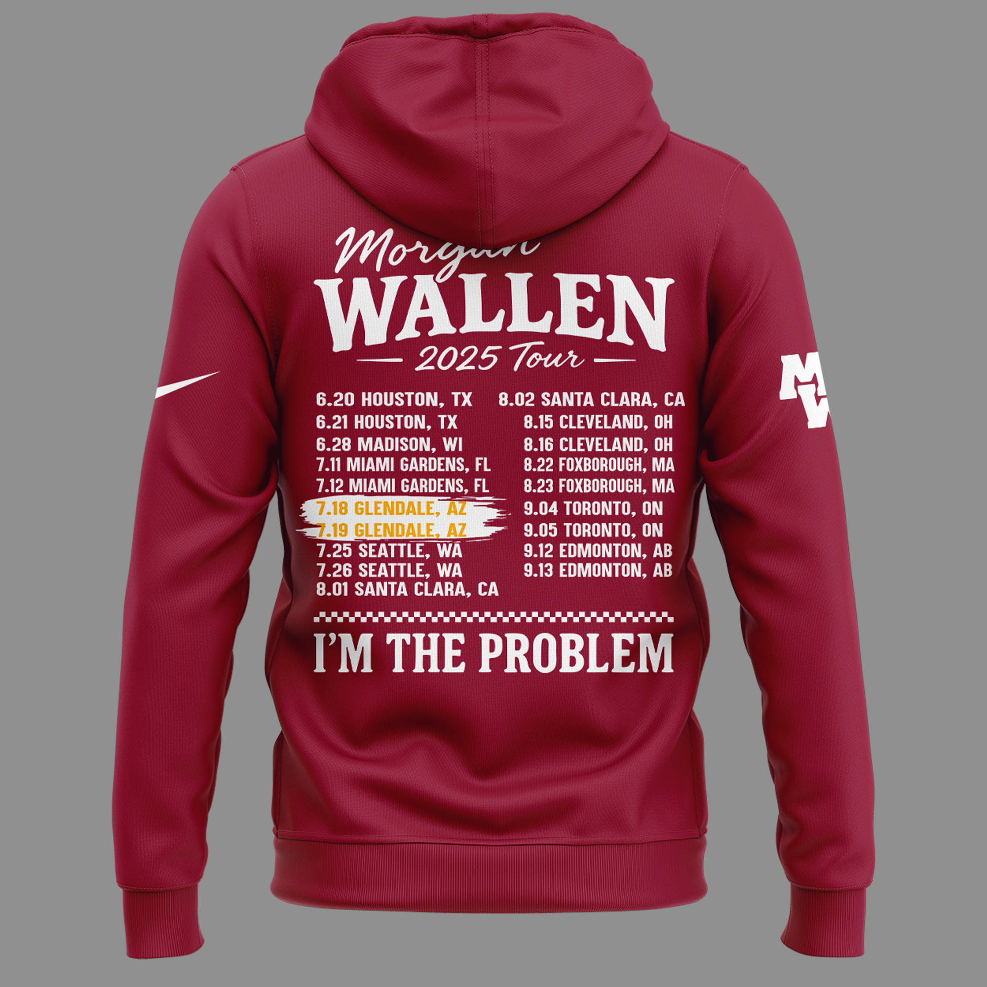 Morgan Wallen x Arizona Cardinals 2025 Tour State Farm Stadium Hoodie Morgan Wallen x Arizona Cardinals 2025 Tour State Farm Stadium Hoodie