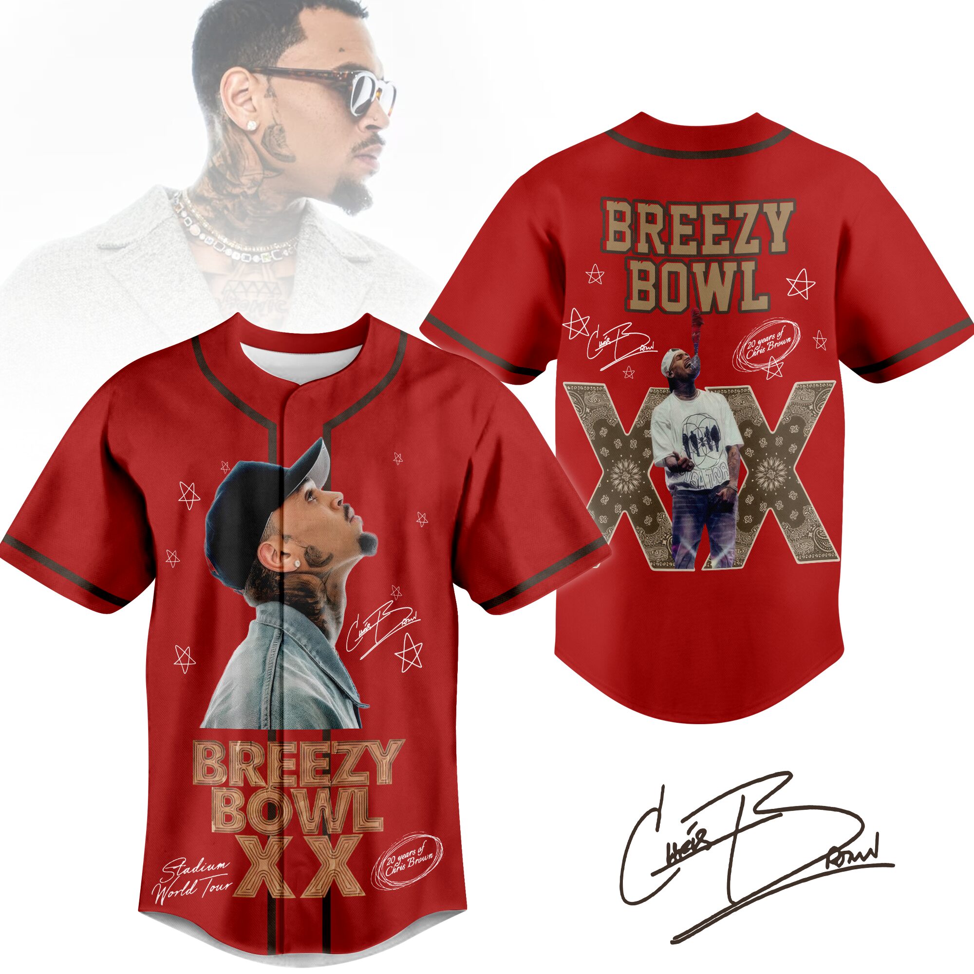 Chris Brown "Breezy Bowl XX" Stadium World Tour Baseball Jersey Chris Brown "Breezy Bowl XX" Stadium World Tour Baseball Jersey