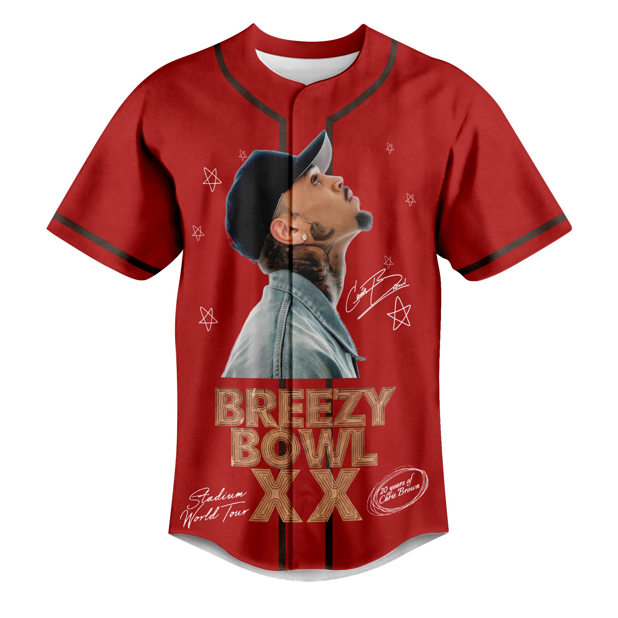 Chris Brown "Breezy Bowl XX" Stadium World Tour Baseball Jersey Chris Brown "Breezy Bowl XX" Stadium World Tour Baseball Jersey
