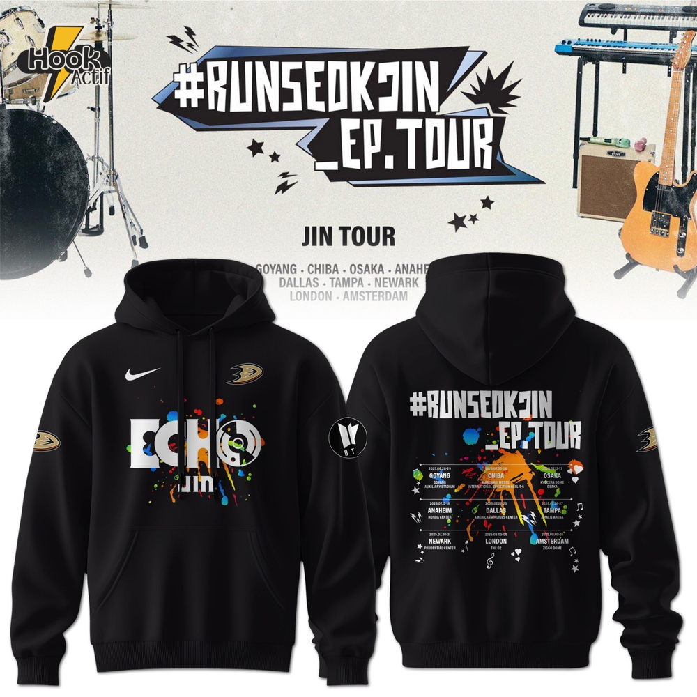 Anaheim Ducks x JIN RunSeokjin Ep. Tour 2025 Special Black Hoodie Anaheim Ducks x JIN RunSeokjin Ep. Tour 2025 Special Black Hoodie