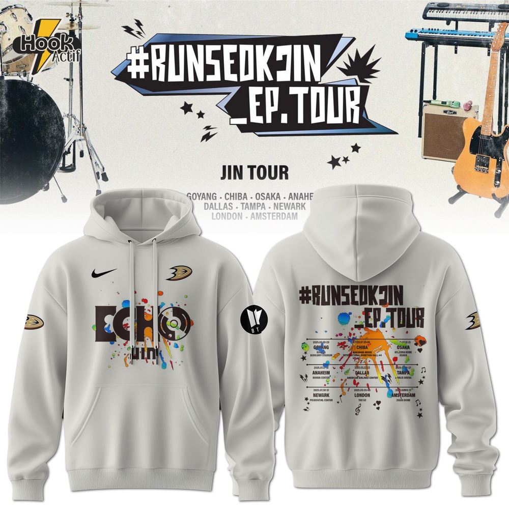 Anaheim Ducks x JIN RunSeokjin Ep. Tour 2025 Special White Hoodie Anaheim Ducks x JIN RunSeokjin Ep. Tour 2025 Special White Hoodie