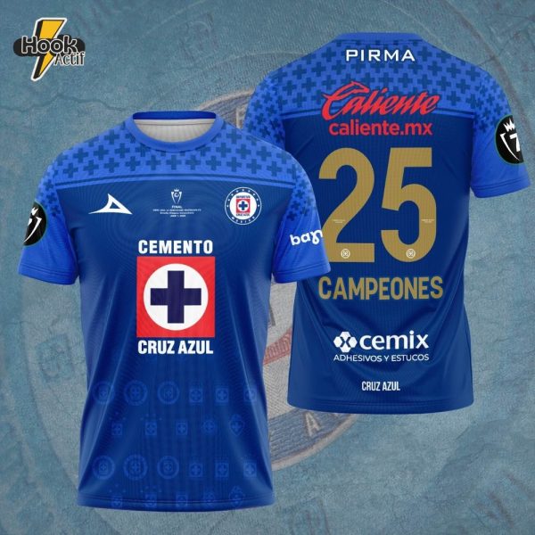 Cruz Azul Football Campeones Concacaf Champions Cup Torneo 2025 Blue 3D Tshirt