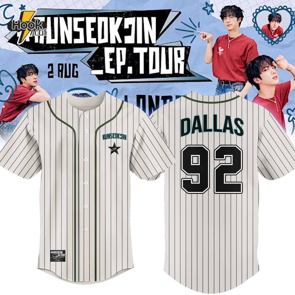 Jin BTS #RUNSEOKJIN_EP.TOUR x Dallas 2025 Baseball Jersey Jin BTS #RUNSEOKJIN_EP.TOUR x Dallas 2025 Baseball Jersey