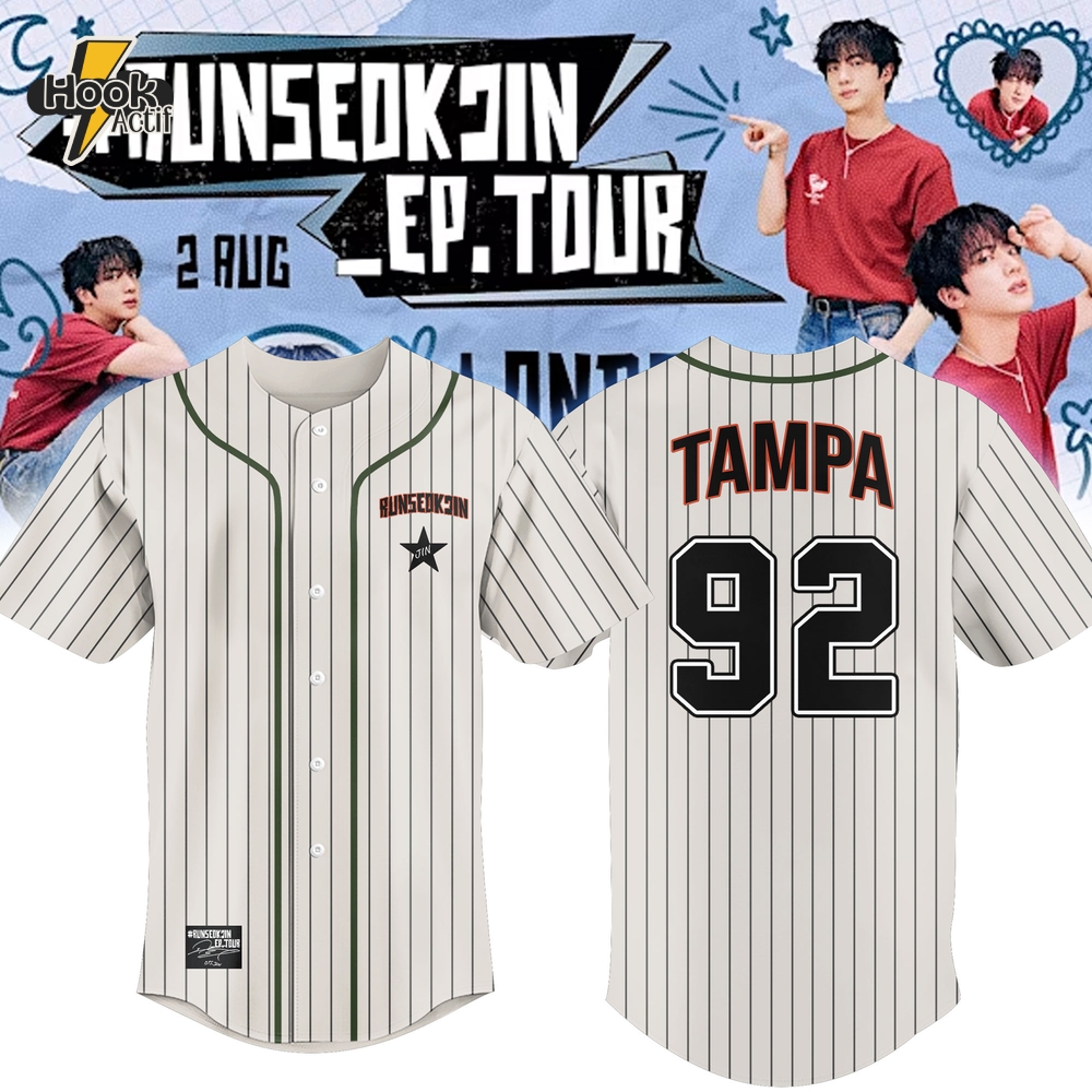Jin BTS #RUNSEOKJIN_EP.TOUR x Tampa 2025 Baseball Jersey Jin BTS #RUNSEOKJIN_EP.TOUR x Tampa 2025 Baseball Jersey
