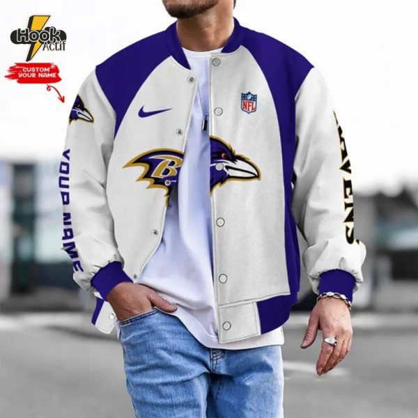 Nfl Baltimore Ravens Bomber Jacket Button Down Baseball Varsity