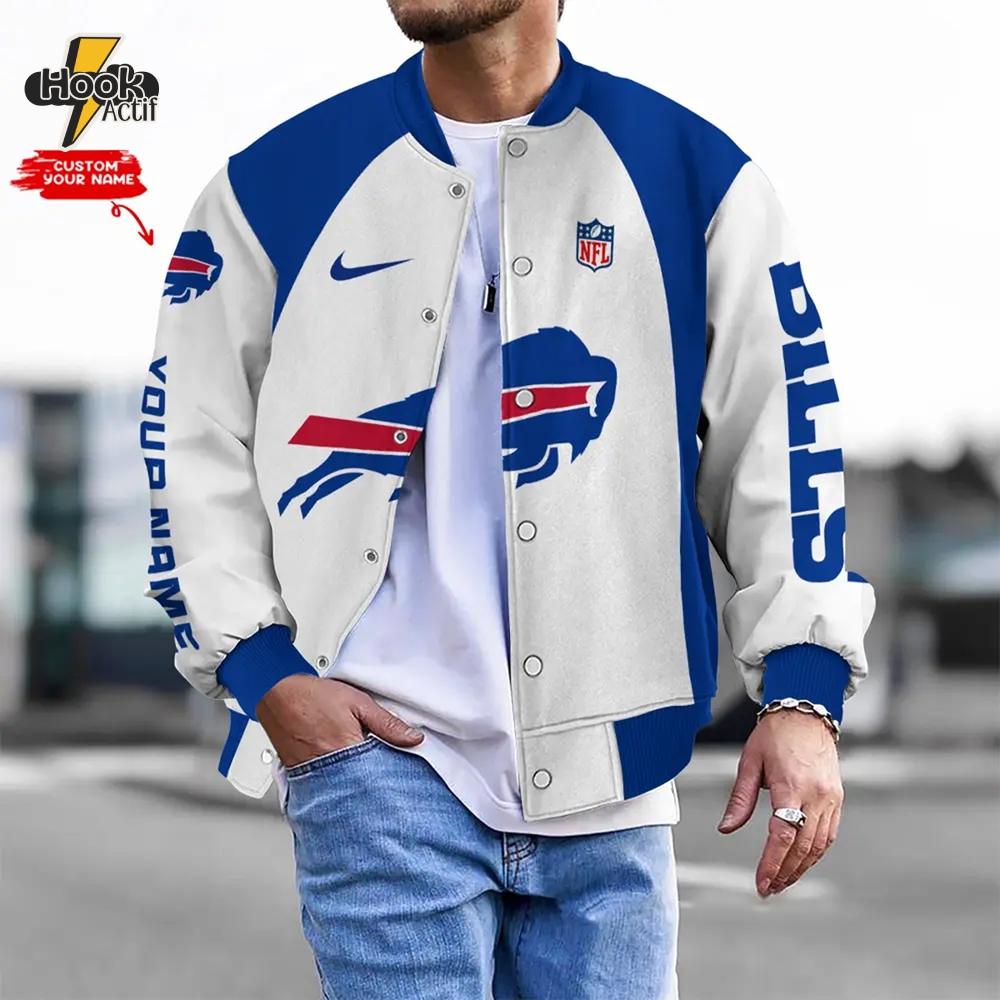 Nfl Buffalo Bills Bomber Jacket Button Down Baseball Varsity Nfl Buffalo Bills Bomber Jacket Button Down Baseball Varsity