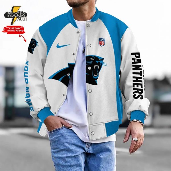 Nfl Carolina Panthers Bomber Jacket Button Down Baseball Varsity