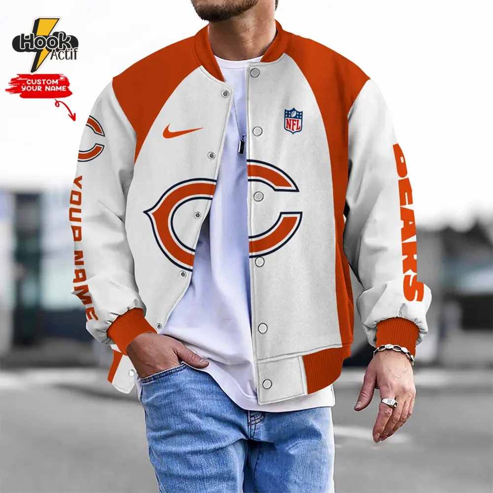 Nfl Chicago Bears Bomber Jacket Button Down Baseball Varsity Nfl Chicago Bears Bomber Jacket Button Down Baseball Varsity