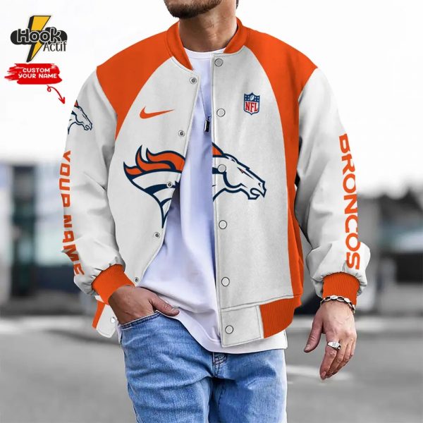Nfl Denver Broncos Bomber Jacket Button Down Baseball Varsity