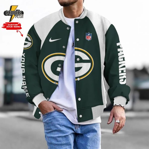 Nfl Green Bay Packers Bomber Jacket Button Down Baseball Varsity