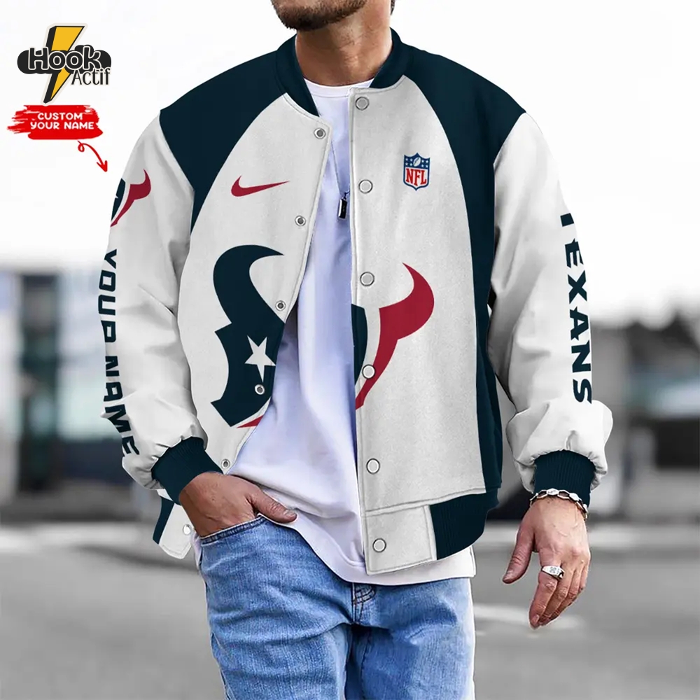 Nfl Houston Texans Bomber Jacket Button Down Baseball Varsity Nfl Houston Texans Bomber Jacket Button Down Baseball Varsity