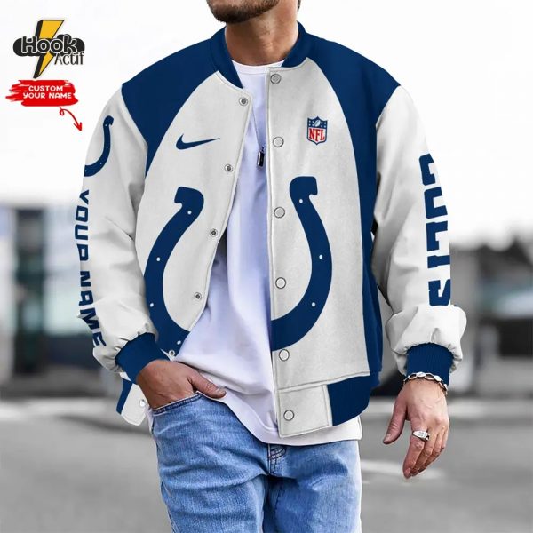 Nfl Indianapolis Colts Bomber Jacket Button Down Baseball Varsity