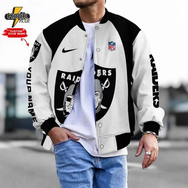 Nfl Las Vegas Raiders Bomber Jacket Button Down Baseball Varsity