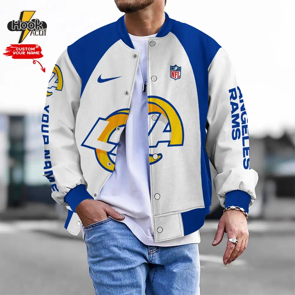 Nfl Los Angeles Rams Bomber Jacket Button Down Baseball Varsity Nfl Los Angeles Rams Bomber Jacket Button Down Baseball Varsity