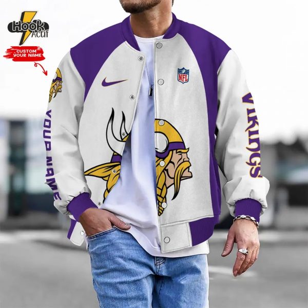 Nfl Minnesota Vikings Bomber Jacket Button Down Baseball Varsity