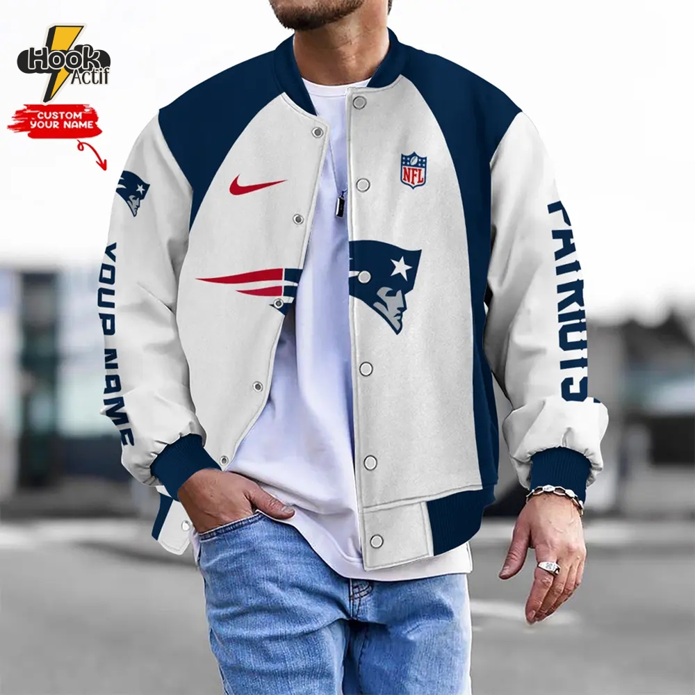 Nfl New England Patriots Bomber Jacket Button Down Baseball Varsity Nfl New England Patriots Bomber Jacket Button Down Baseball Varsity