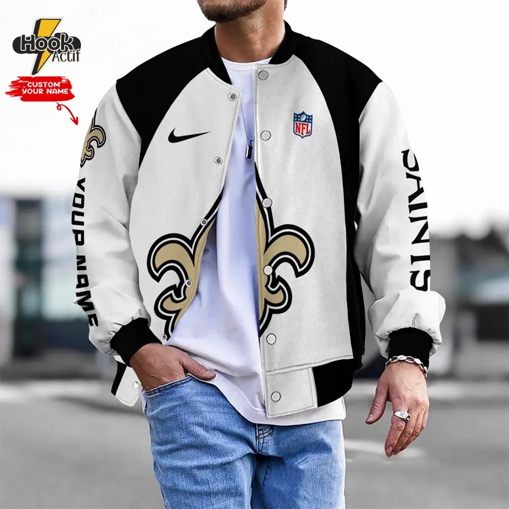 Nfl New Orleans Saints Bomber Jacket Button Down Baseball Varsity Nfl New Orleans Saints Bomber Jacket Button Down Baseball Varsity