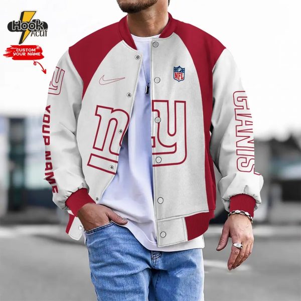 Nfl New York Giants Bomber Jacket Button Down Baseball Varsity