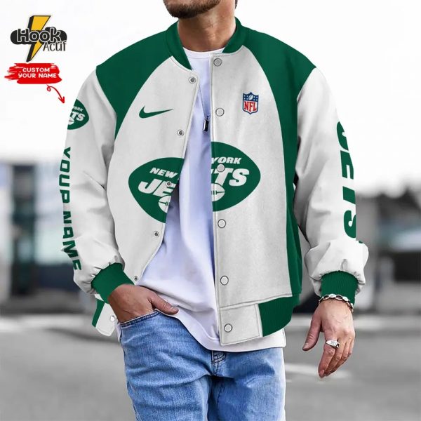 Nfl New York Jets Bomber Jacket Button Down Baseball Varsity