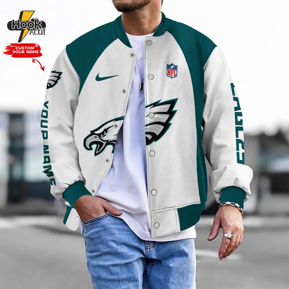 Nfl Philadelphia Eagles Bomber Jacket Button Down Baseball Varsity Nfl Philadelphia Eagles Bomber Jacket Button Down Baseball Varsity