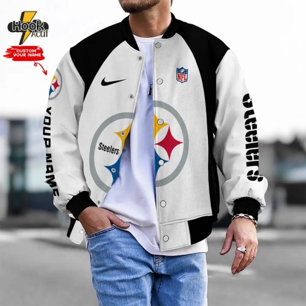 Nfl Pittsburgh Steelers Bomber Jacket Button Down Baseball Varsity