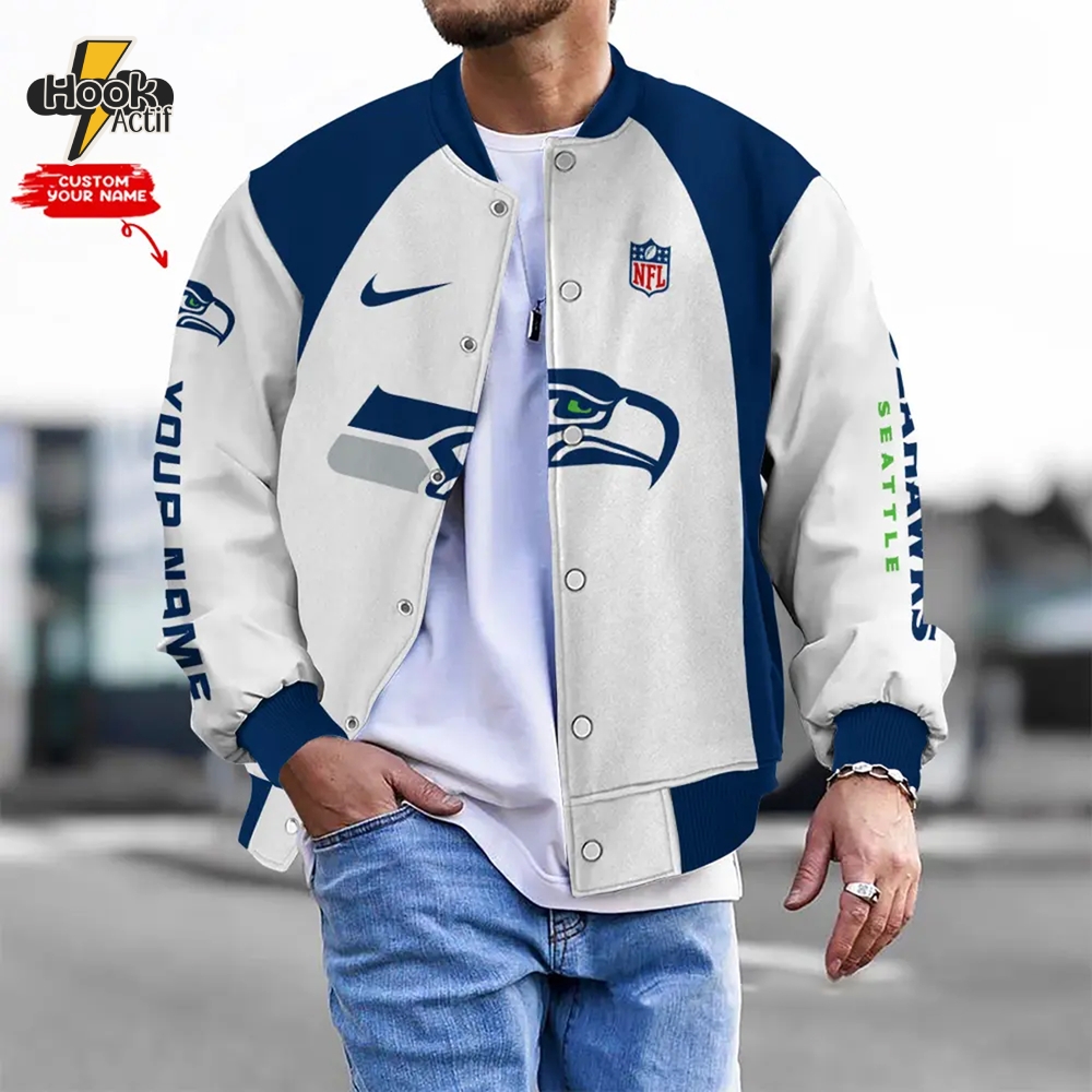 Nfl Seattle Seahawks Bomber Jacket Button Down Baseball Varsity Nfl Seattle Seahawks Bomber Jacket Button Down Baseball Varsity