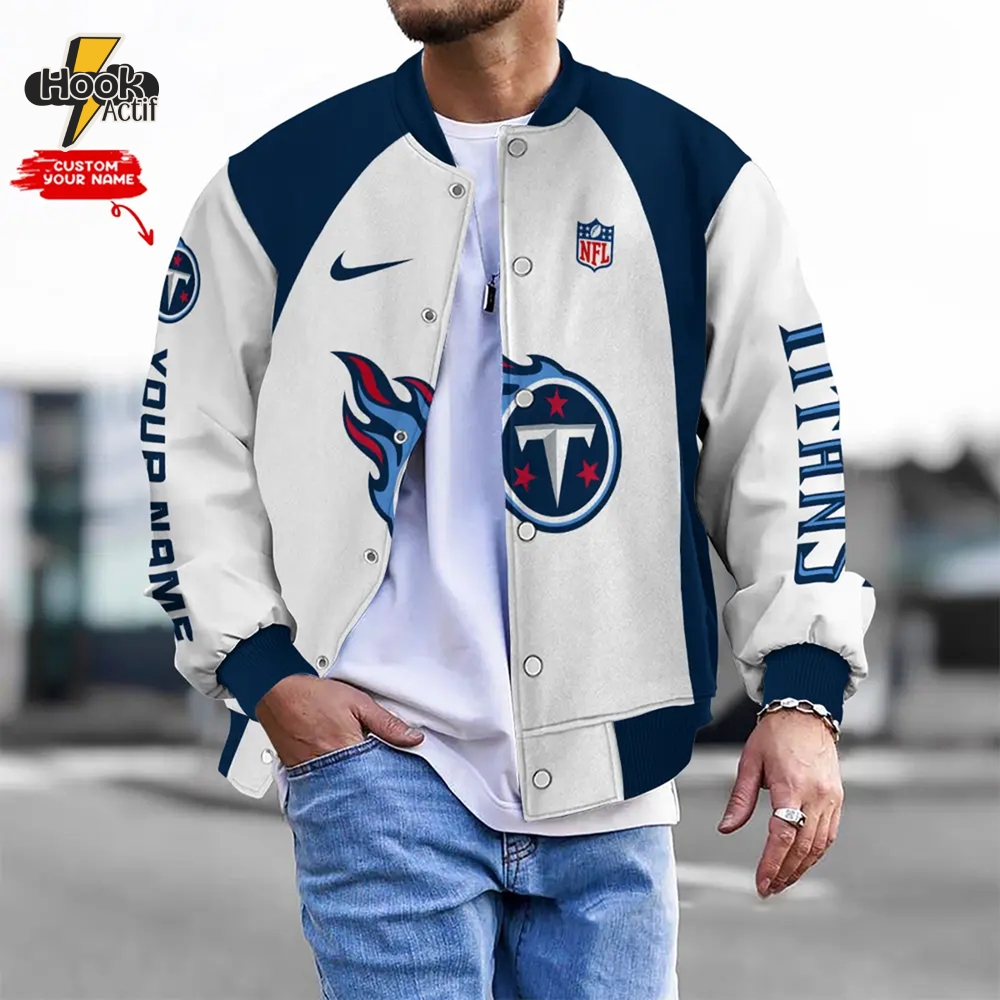 Nfl Tennessee Titans Bomber Jacket Button Down Baseball Varsity Nfl Tennessee Titans Bomber Jacket Button Down Baseball Varsity