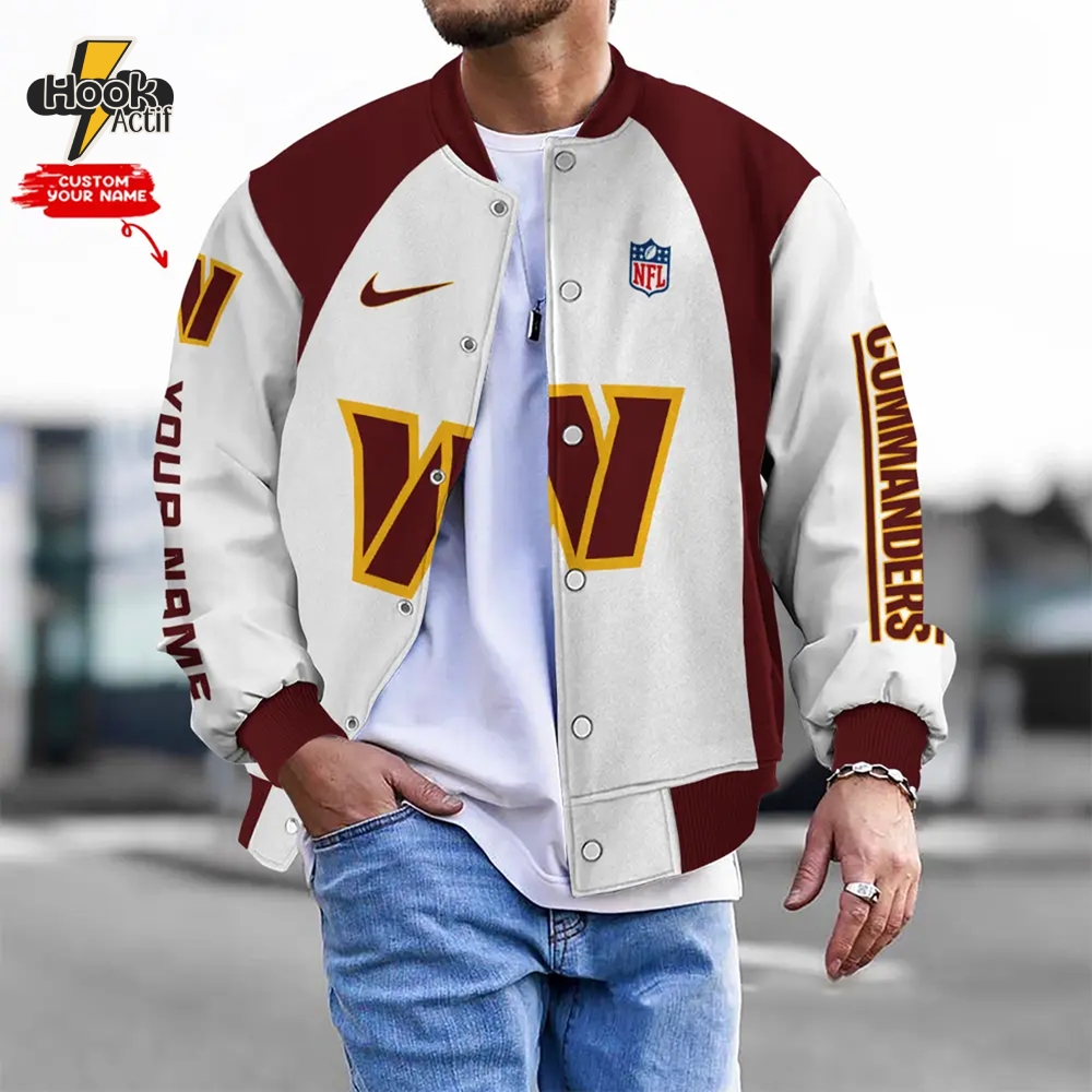 Nfl Washington Commanders Bomber Jacket Button Down Baseball Varsity Nfl Washington Commanders Bomber Jacket Button Down Baseball Varsity
