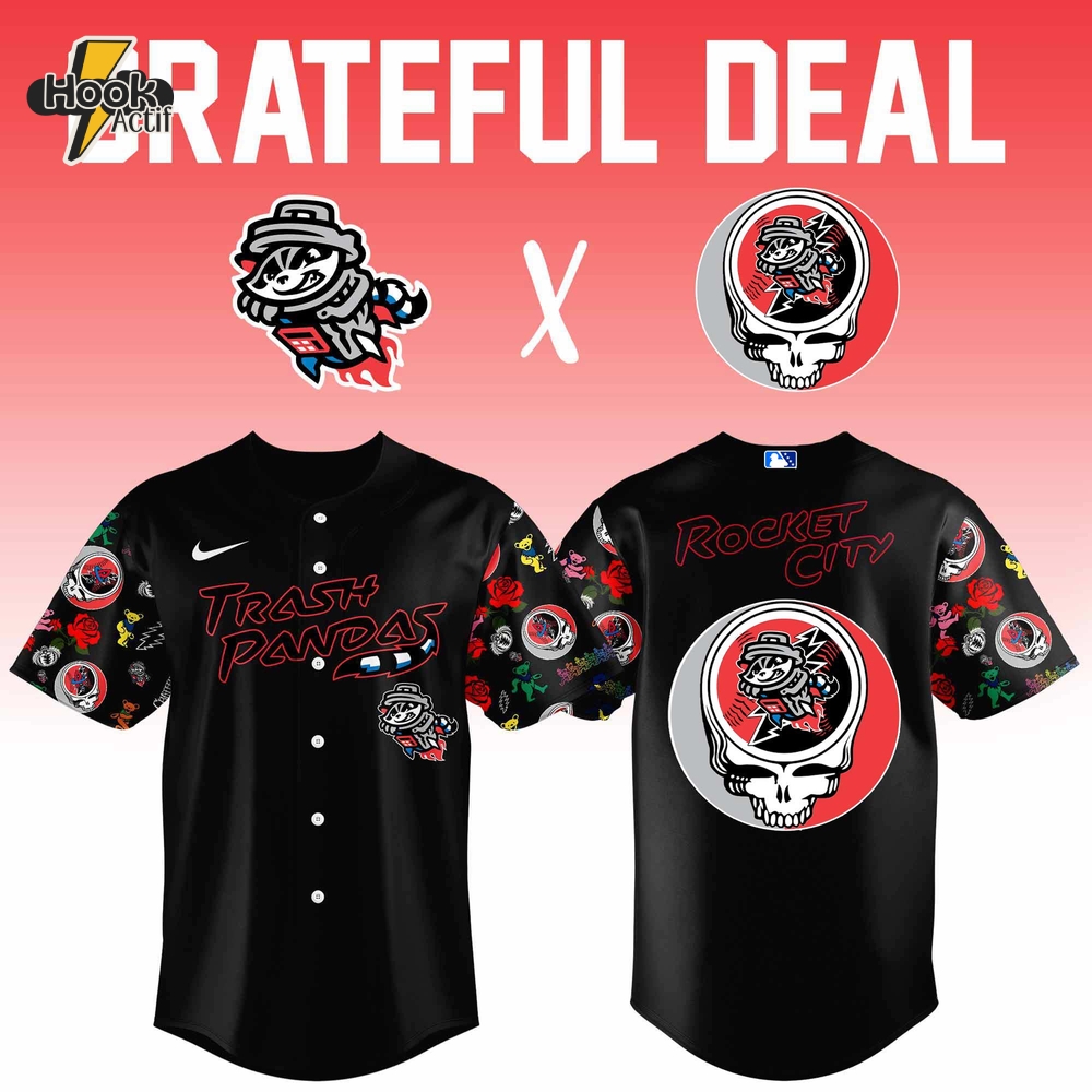 Rocket City Trash Pandas x Grateful Deal 2025 Special Baseball Jersey Rocket City Trash Pandas x Grateful Deal 2025 Special Baseball Jersey