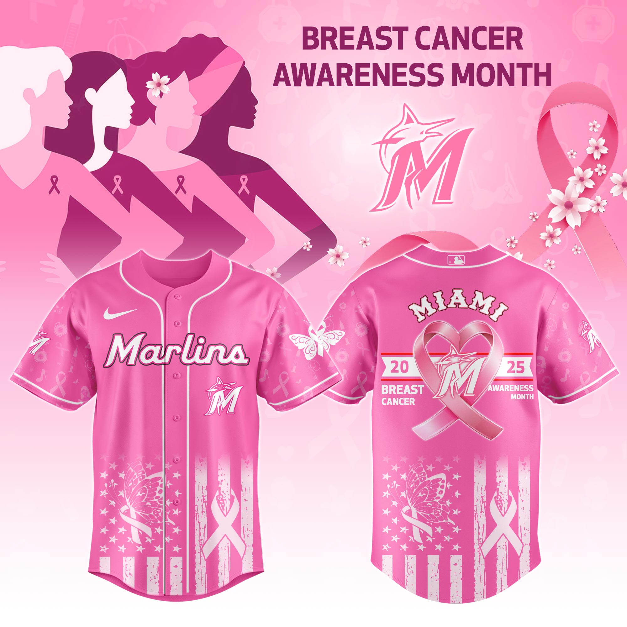 Miami Marlins MLB x Breast Cancer Awareness Month Jersey 2025 Miami Marlins MLB x Breast Cancer Awareness Month Jersey 2025