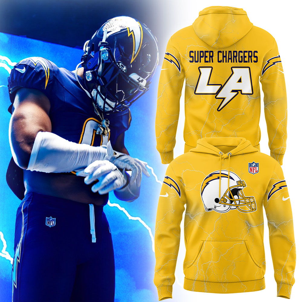 Los Angeles Chargers "Super Chargers" 2025 Yellow Hoodie Los Angeles Chargers "Super Chargers" 2025 Yellow Hoodie