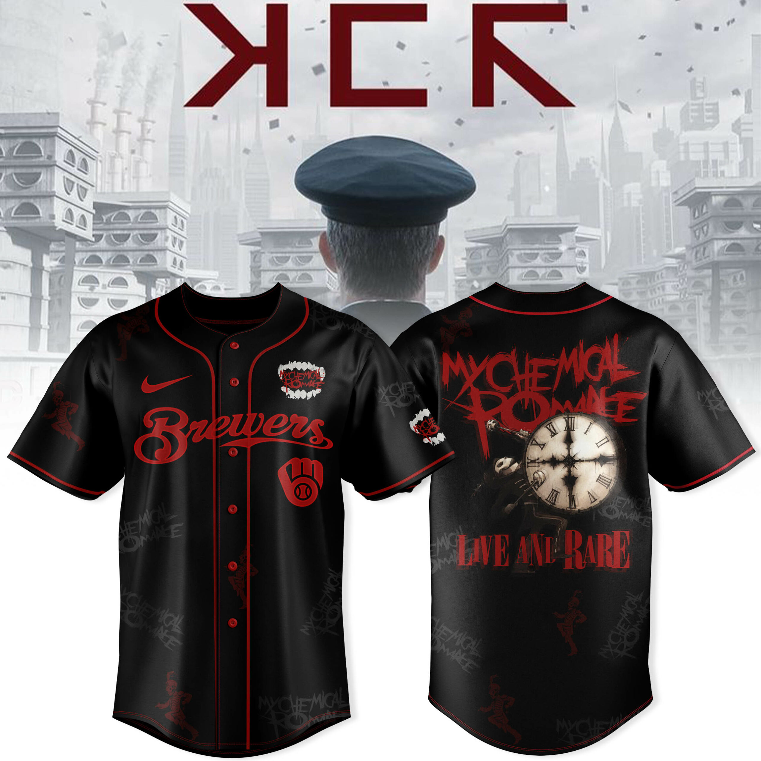 Milwaukee Brewers x My Chemical Romance "Long Live The Black Parade" Tour Special Baseball Jersey Milwaukee Brewers x My Chemical Romance "Long Live The Black Parade" Tour Special Baseball Jersey