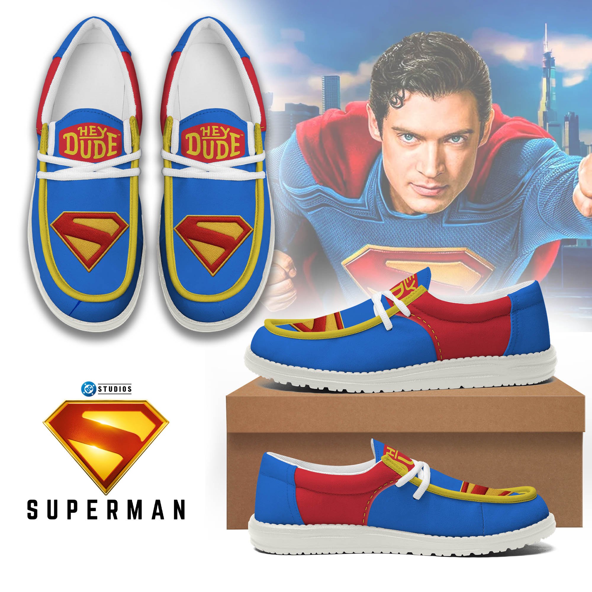 Superman 2025 Movie Limited Edition Hey Dude Shoes Superman 2025 Movie Limited Edition Hey Dude Shoes