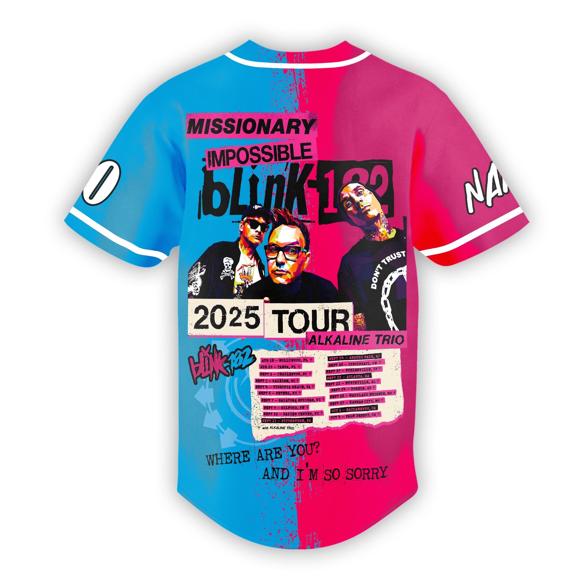 Blink-182 Missionary Impossible 2025 Tour Special Baseball Jersey Blink-182 Missionary Impossible 2025 Tour Special Baseball Jersey